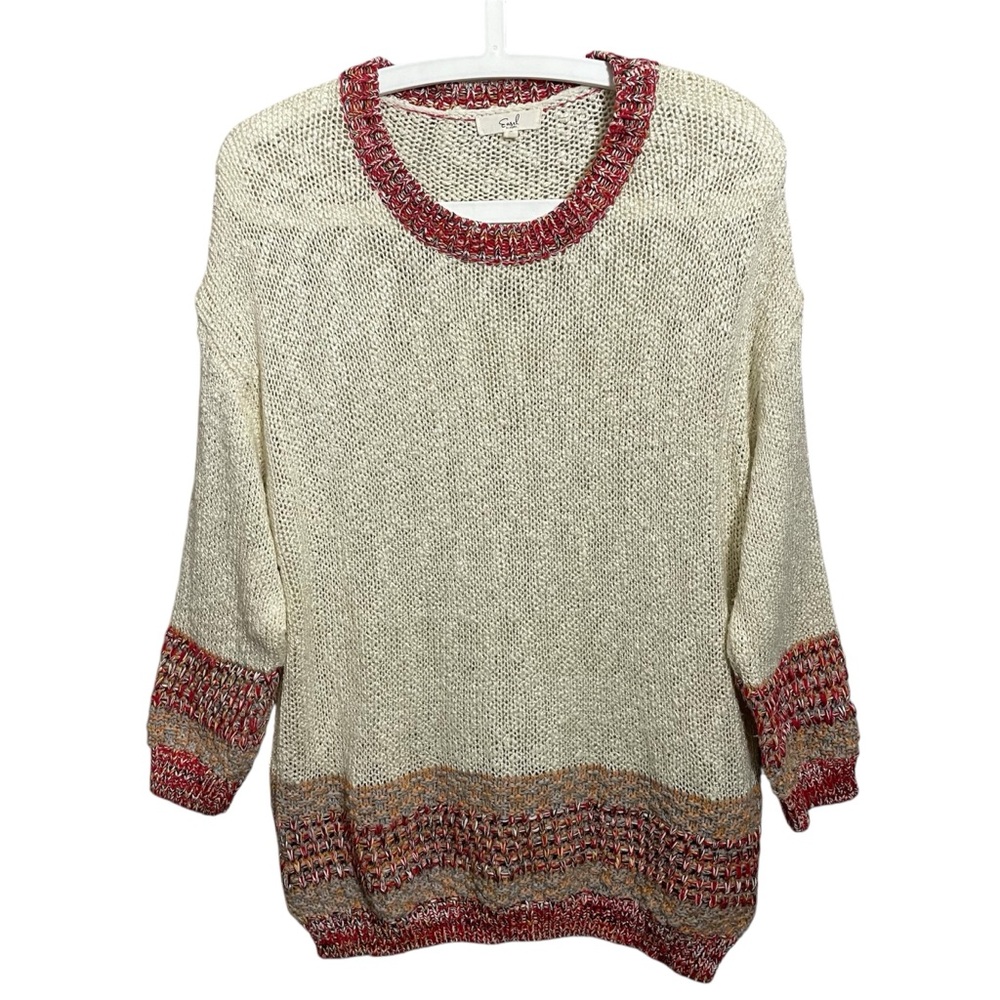 easel Cream Sweater with Red and Tan Trim
